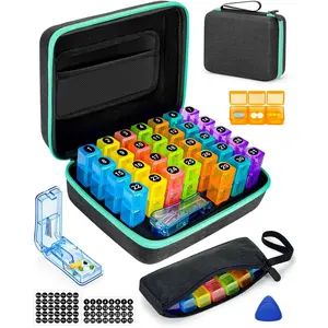 Monthly Pill Organizer 3 Times a Days,  Medicine Organizer Box with Portable Hard Shell and Pill Cutter, 31 Day Pill Box with Monthly and Weekly Sticker