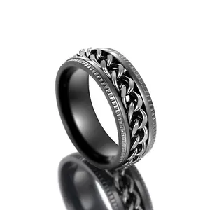 Spinner Ring Stainless Steel Chain Spinner Ring - Fidget Anxiety Relief Hip Hop Jewelry for Men & Women