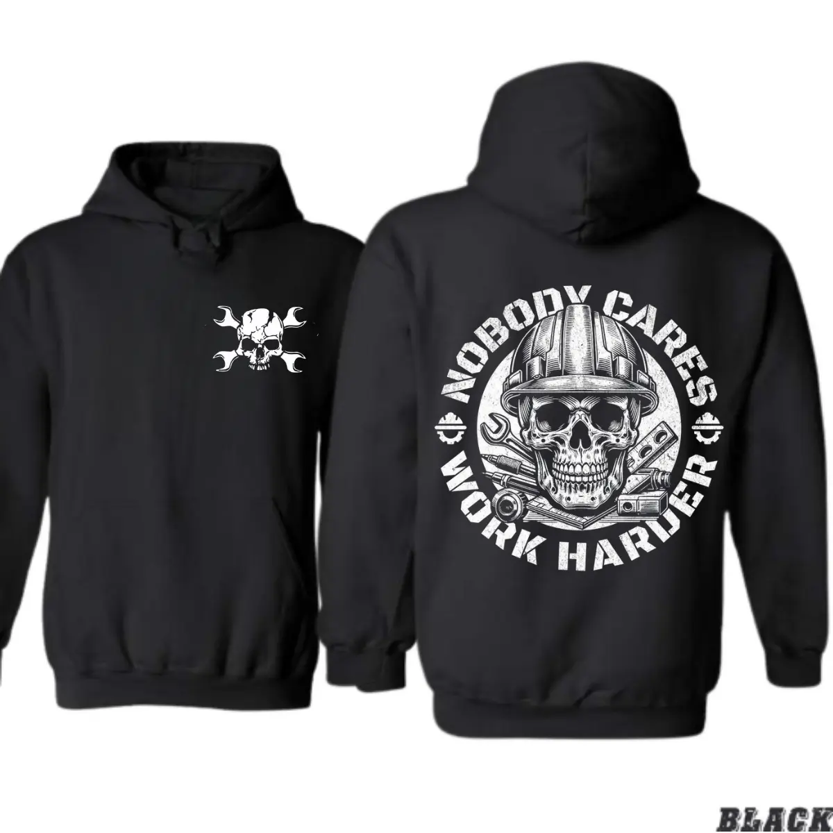 Men's Unisex Harder-Working Cotton Hoodie - Gritty Skull & Tools Graphic, Blue-Collar Motivation, Heavy-Duty Workwear, Casual Long-Sleeve Pullover Sweatshirts, Ideal Gift for Mechanics