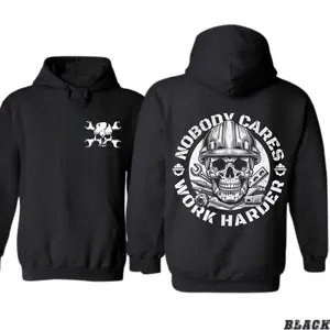 Work Harder Hoodie – Gritty Skull & Tools Graphic, Blue-Collar Motivation, Heavy Duty Workwear Style, Unisex Fit, Perfect Gift for Mechanics, Welders & Hard Workers – Streetwear Top, Menswear
