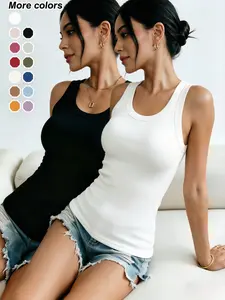 2-Pack Women's Solid Round Neck Slim Fit Polyester Basic Tank Tops, Sweat-Wicking Breathable Sleeveless Shirts, Ideal for Casual Exercise and Hiking