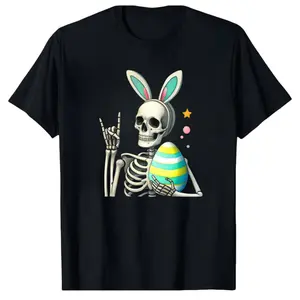 Cool Easter Skeleton Bunny Rock Hand Print T-Shirt Unisex