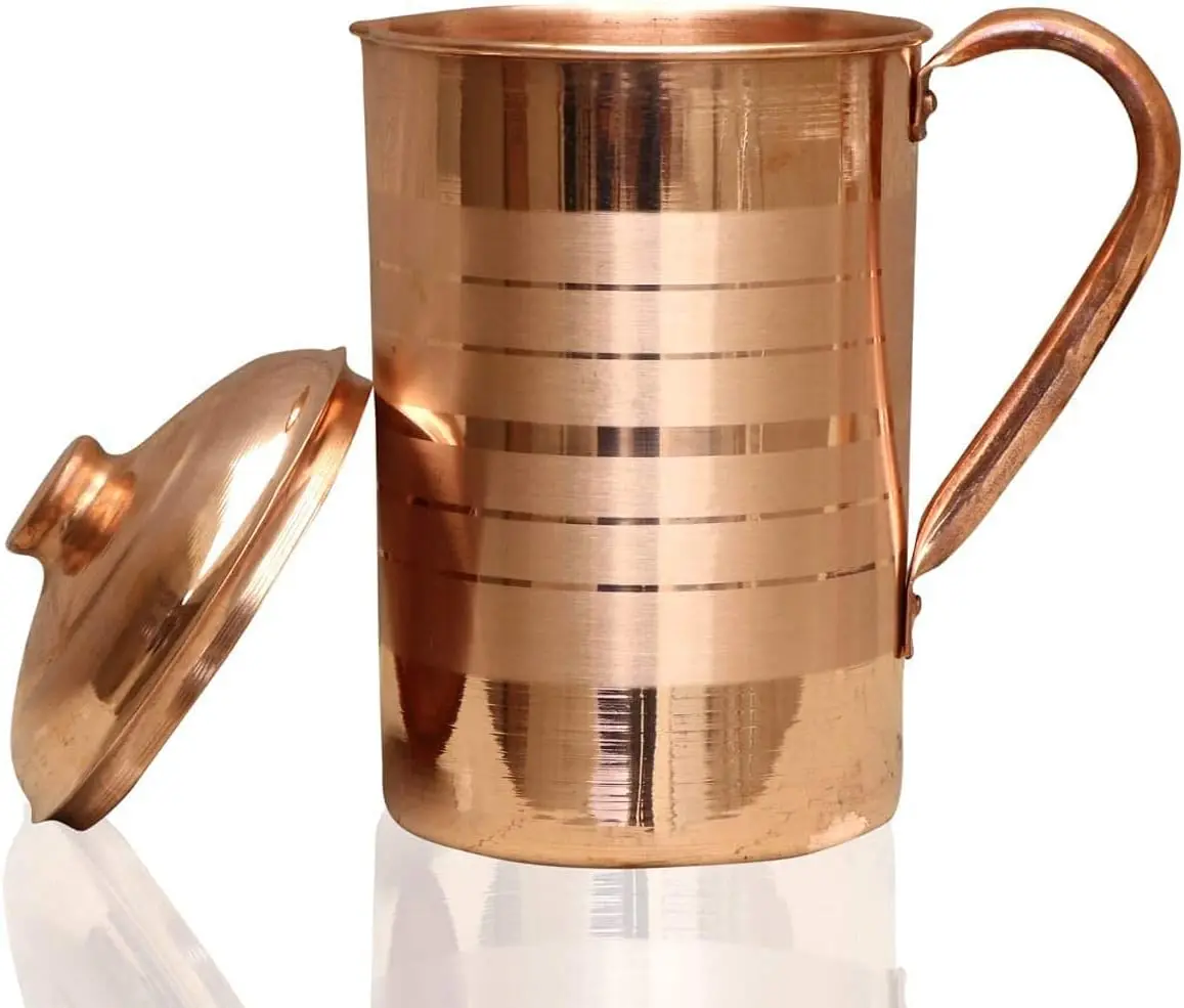 Handmade Zig Zag Pure Copper Jug with Lid, 1.5L Tumbler - Kitchenware Drinkware