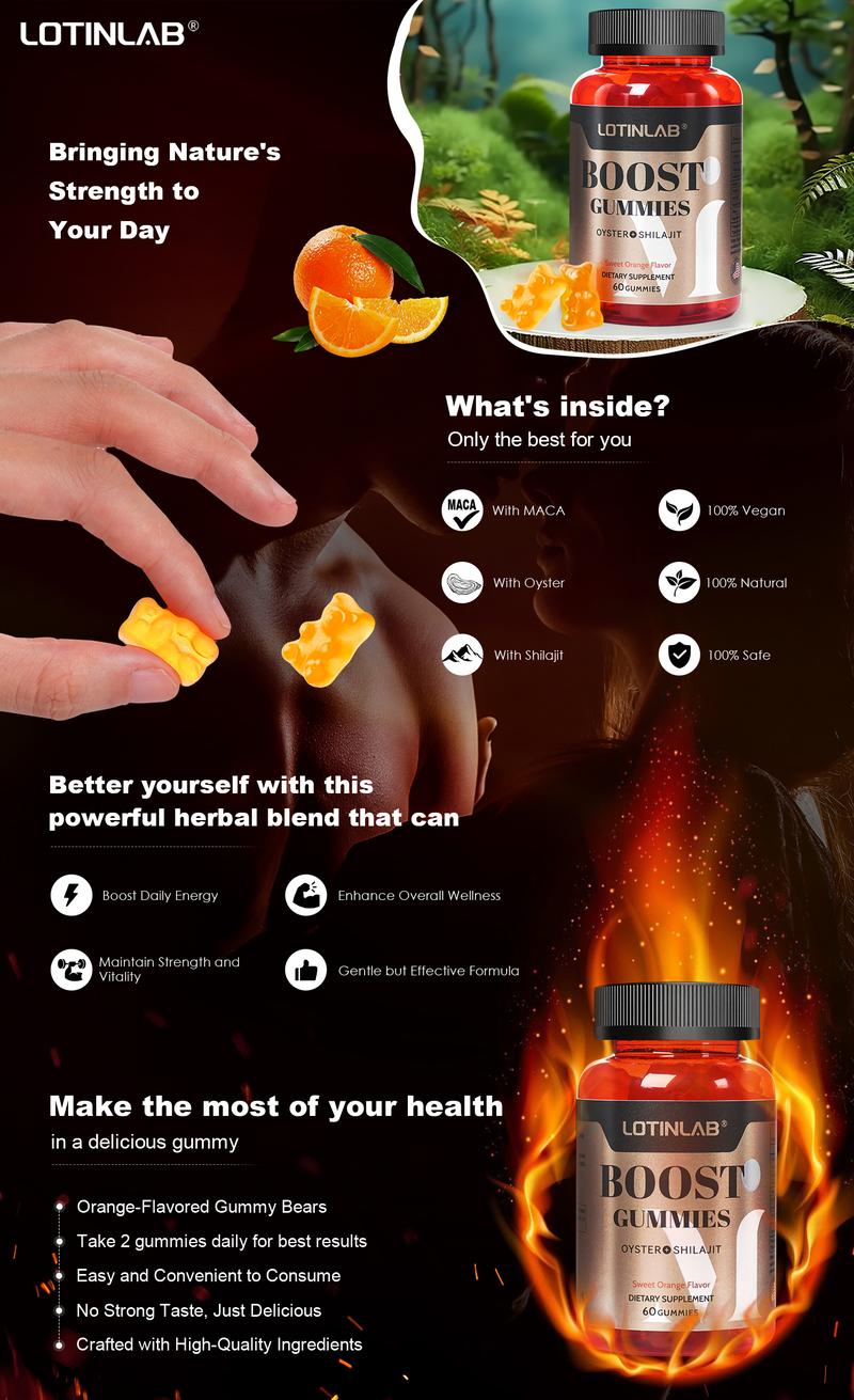 Product Introduction of LOTINLAB BOOST GUMMY - Daily Dietary Supplement for Strength with Vitamin B3, Oyster Extract, Shilajit, Taurine, Inositol - Non-GMO, Gluten-Free, Gelatin-Free - 60 Gummies - Made in USA, GMP 0