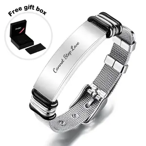 Bracelets DIY Customized Optional Engraved Text Stainless Steel Bracelet Business Best Gifts for Men Father Boyfriend