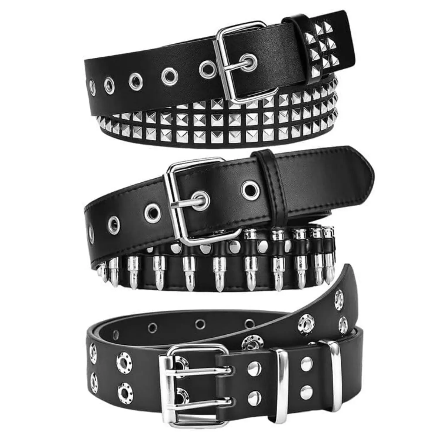 3Pcs Studded Belt, Y2K Belt EMO Goth Belts Punk Rock with Bullet belts for Women Men - Home Improvement.