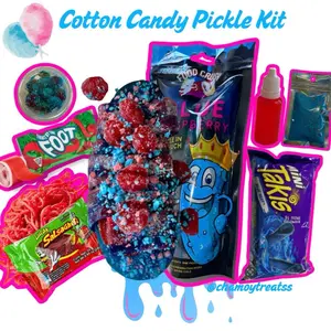 Cotton Candy Pickle Kit w/Blue Razz pickle- 2oz Gushers Candy Cotton Candy Pickle Kit w/Blue Razz pickle- 2oz Gushers Candy