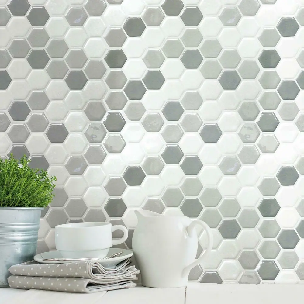 ROOMMATES GRAY HEXAGON TILE PEEL AND STICK BACKSPLASH TIL4278FLT