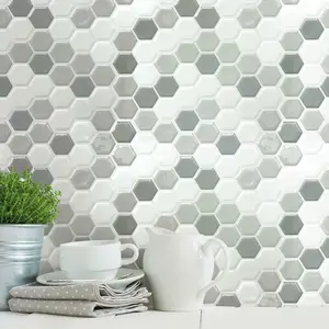 ROOMMATES GRAY HEXAGON TILE PEEL AND STICK BACKSPLASH TIL4278FLT