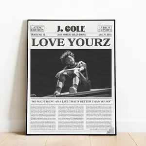 J. Cole Retro Newspaper Print, Love Yourz Lyric Music Quote unframed Poster, J. Cole 2014 forest hills drive wall art Room Home Decor, Gift for Fan Glossy