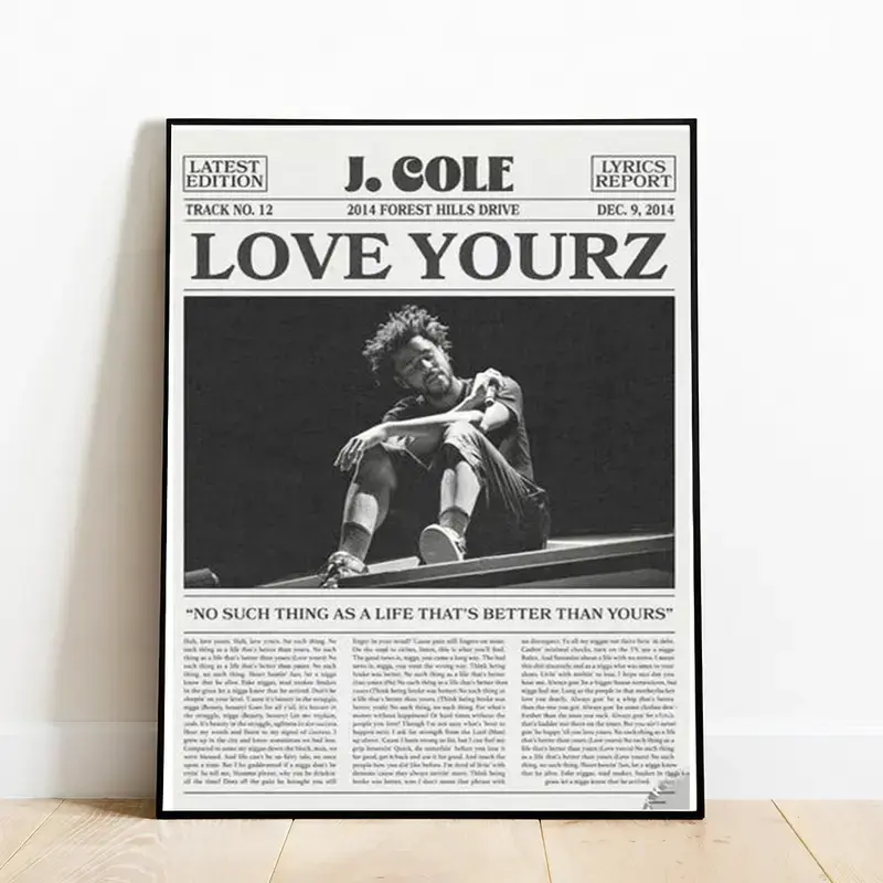 J. Cole Retro Newspaper Print, Love Yourz Lyric Music Quote unframed Poster, J. Cole 2014 forest hills drive wall art Room Home Decor, Gift for Fan Glossy