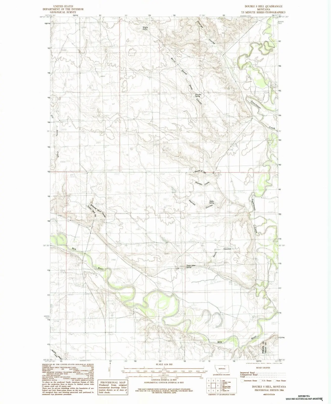Double S Hill Montana USGS Topographic Quadrangle Map, 1984, 1:24000