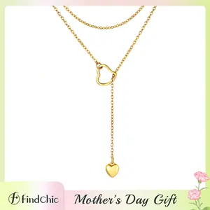 FindChic 14K Gold Plated Heart Lariat Y-Necklaces for Women Round Moon&Star Long Drop Gold Silver Black Color Necklace Jewelry Gift for Women Girls