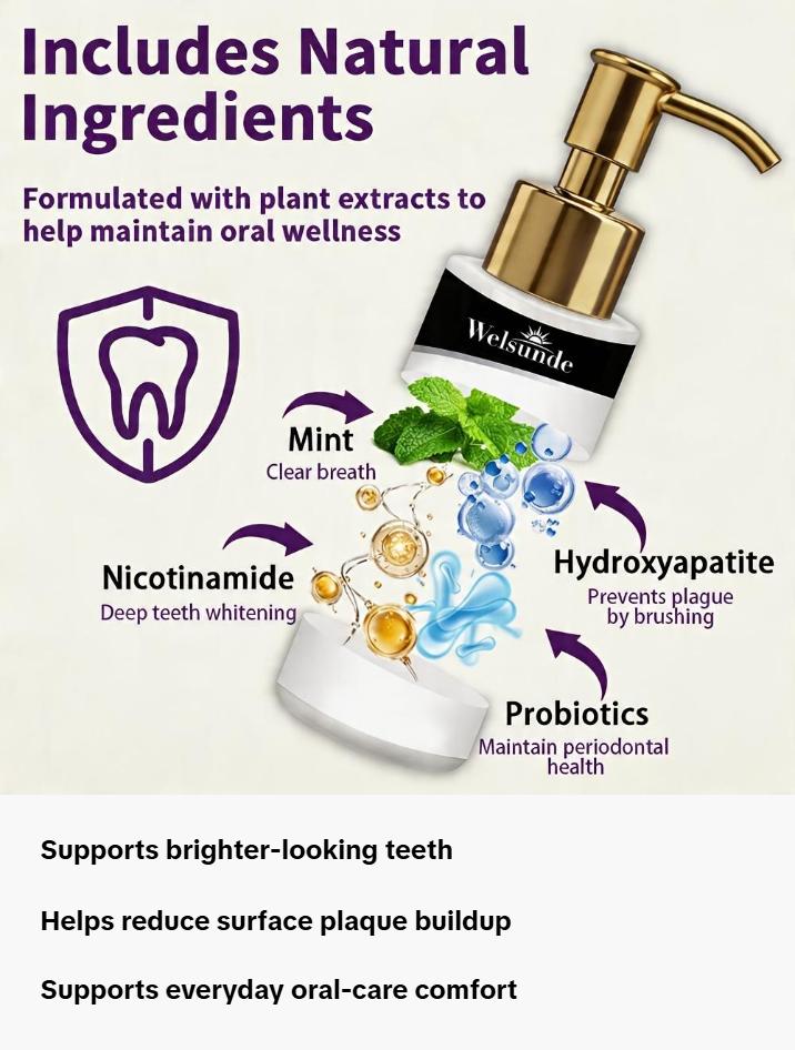 Welsunde 7 Days Brightening Activated Charcoal & Niacinamide Toothpaste, Probiotic Non-Fluoride Press-Type 100g Paste for Deep Stain Removal & Fresh Breath