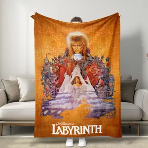 1 Piece! Jim Henson's Labyrinth Retro Movie Poster Themed Blanket, Whimsical Fantasy Art Style～Features Jareth & Sarah Classic Poster Art. Soft, Vibrant. Great For Home Relaxation, Labyrinth Fans' Decor.#LabyrinthMovie #JimHenson #DavidBowie