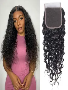 Transparent Hd Lace Closure Water Wave Invisible Ultra-Thin 4x4 Closure Brazilian Raw Virgin Human Hair Pre Plucked Top Choice for Everyday Use Natural Black