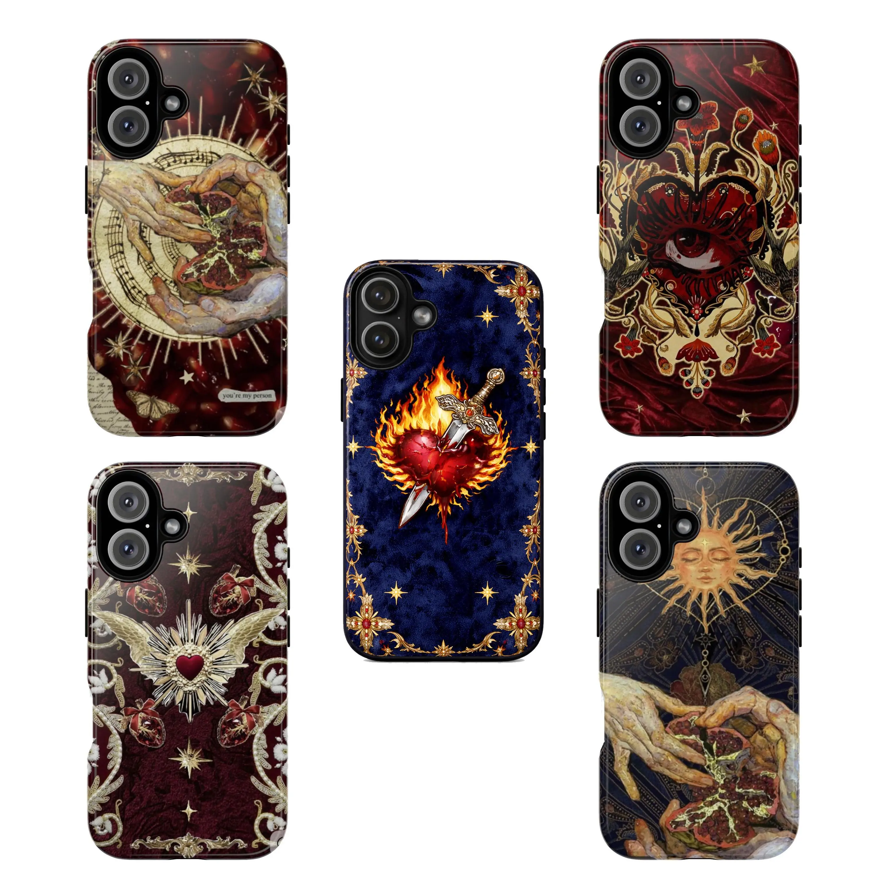 Vintage Sacred Heart Smartphone Case - Gothic Religious Art, Renaissance Aesthetic, Baroque Angel Eye Design TPU Shockproof Protection Casing for iPhone 11-17 Pro Max/Plus & Samsung Galaxy S23-25, Precise Cutout, Polycarbonate