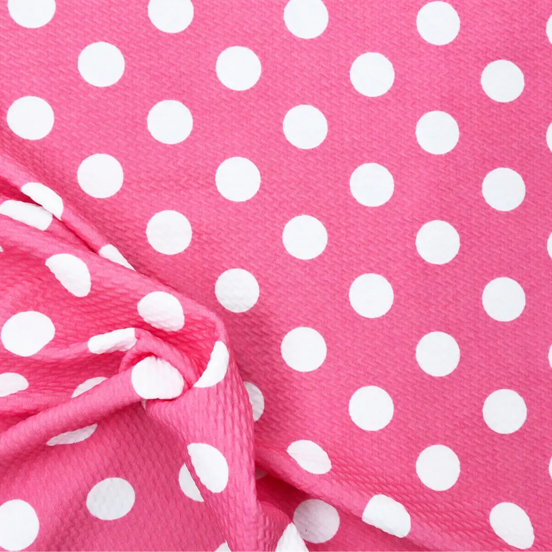 Bullet Printed Liverpool Textured Fabric 4 way Stretch Pink White Polka Dot P36