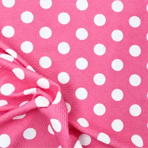 Bullet Printed Liverpool Textured Fabric 4 way Stretch Pink White Polka Dot P36