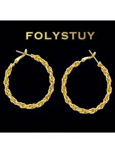 [Rope Earring Width 3.6 mm Hoop Size 38 mm] [FOLYSTUY C0072] Sand Gold Plated Fashion Jewelry
