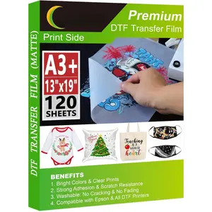DTF Transfer Film A3+ 13"x19" - 120 Sheets Double-Sided Matte DTF Film for Sublimation Hack, Direct to Film Printing   Fabric and Colors T-Shirts Textile, Hot & Cold Peel DTF Paper