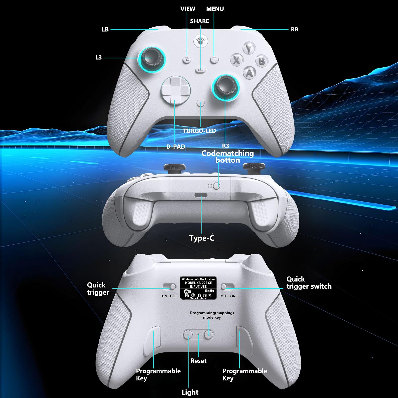 YUYIU Hall Xbox Wireless Controller for Xbox Series X|S & Steam PC with 7 RGB Lights Dual Vibration Turbo Programmable 3.5mm Audio Jack 1000mAh Battery