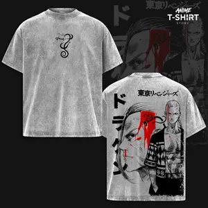 Draken - Tokyo Revengers T-Shirt , Vintage Washed Oversized Anime Tee, Dark Manga Streetwear, Grey Acid Wash, Unisex Fit, Gift for Anime Fans