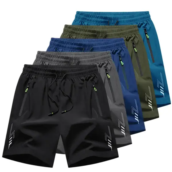 Men’s athletic shorts set, available in five colors with a variety of shades, featuring zippered pockets and an adjustable drawstring waistband—comfortable and stylish.