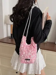 1pc Ladies' glitter mini sparkling glitter handbag, silver rope crossbody bag, cute party style shoulder bag, suitable for dating and daily travel