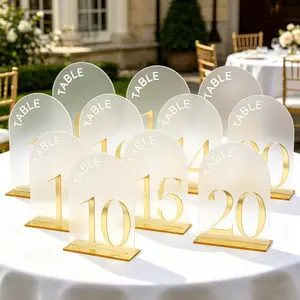 Adiison Frosted Arch Wedding Table Numbers11-20 1-10 w/Stands, Gold Foil Printed 5x7 Acrylic Display Signs Holders, for Centerpiece, Reception, Decoration, Party, Anniversary, Event Frosted Acrylic Wedding Place Cards