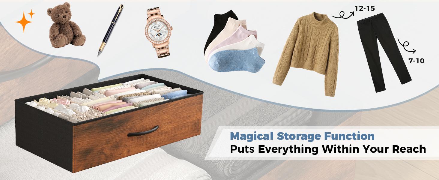 9 Drawer TV Stand Dresser， With Fabric Storage Bins, Holds Up To 70 Inch TV And 63 Inch Wide Wood Top, Sturdy Metal Frame With Anti Tip Safety, Ideal For Living Room Bedroom And Closet Organization