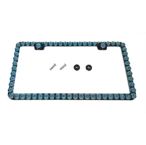 Dazzling Addiction 3D Bling License Plate Frame Big Chunky Teal AB Pearls on Black Frame Made in USA Handmade 1 Row Holder Screw Caps Personalizable Customizable Customized Bedazzled Sparkly Gift for Her Girls Women 2 Holes Crystals Diamond