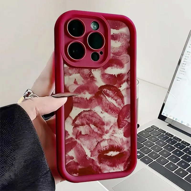 Coquette Red Lip Thickened Soft TPU Silicone Smartphone Casing - Flexible Bumper, Camera Protection, Shockproof Full Cover for Handheld Cellphone Devices, Multi-Model Fit for iPhone 17,16,15,14 Pro,13,12,11,X Max,Plus,Air,Mini