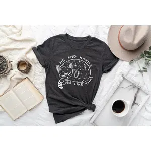 Karma Is A Cat Shirt, Me And Karma Vibe Like That Shirt, Lyric Merch, Midnights Album Inspired Tee, Concert Shirt, Minimal Shirt, Women Tees Cotton Light