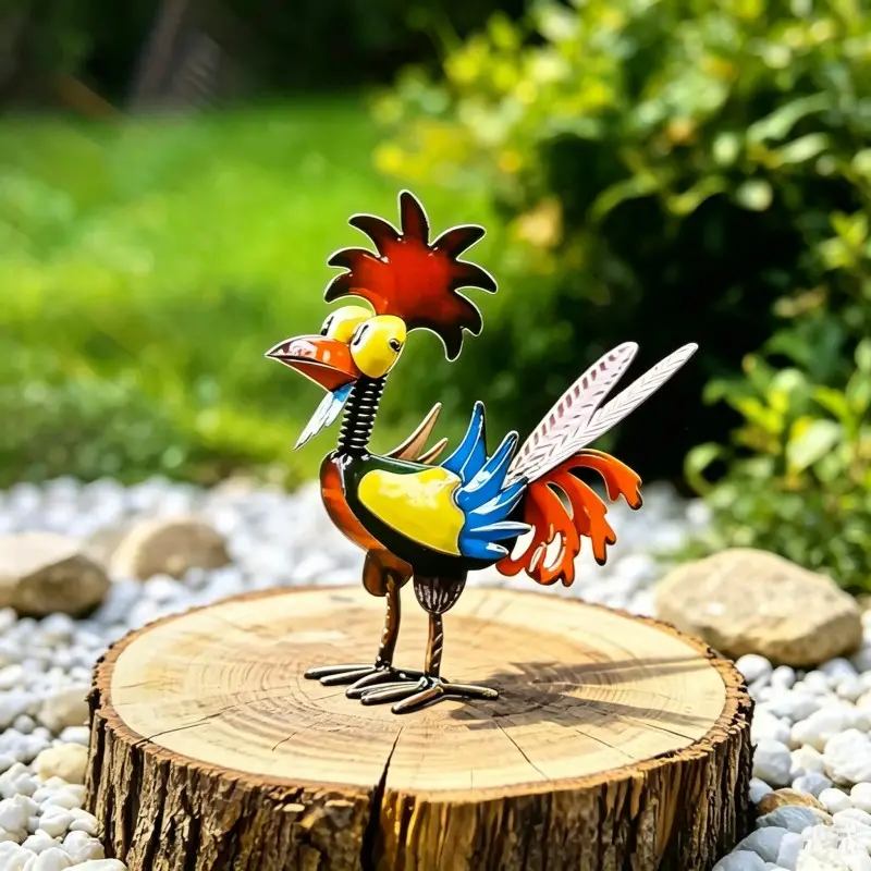 1pc, Metal Rooster Outdoor Statue, Multi-Color Courtyard Decoration, Suitable For Outdoor Lawn, Garden Sculptures And Decor, Desktop Statue, Metal Birds Sculptures, Outdoor Garden Accessory