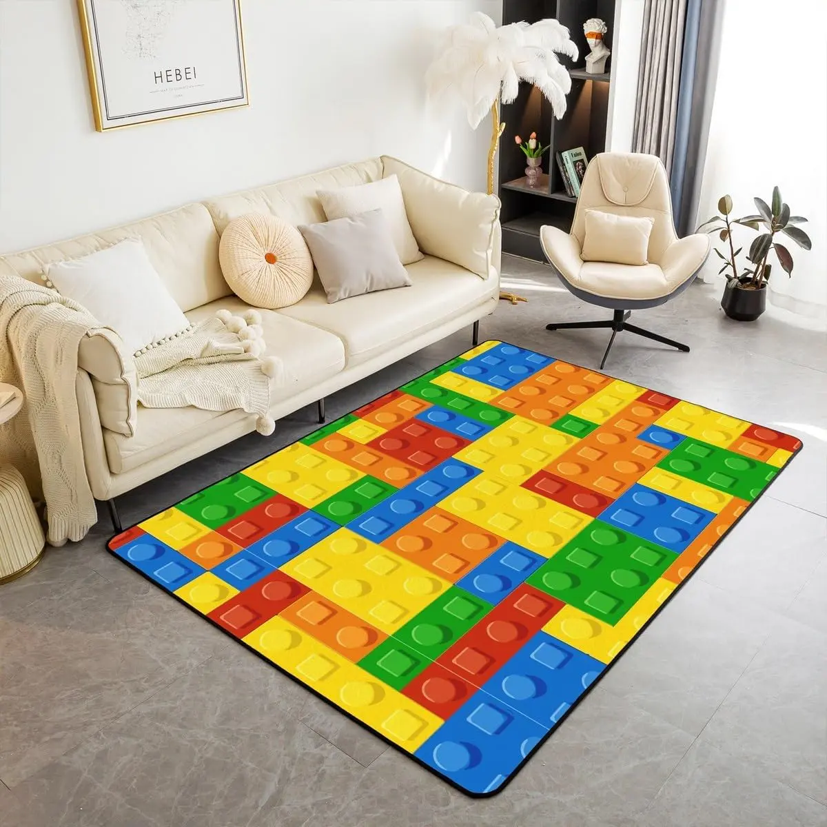 Building Blocks Decorative Carpet Area Rug 3'x5' Colorful Geometric Living Room Rugs for Bedroom Area Rug 3'x5' Carpet Kitchen