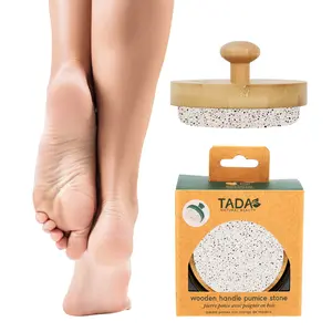 TADA Natural Beauty Pumice Stone for Feet with Bamboo Handle - Smooth Foot Scrubber File and Callus Remover for Home and Nail Salon Pedicures, Gift for Runner and Summer Foot care