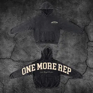 One More Rep Oversized Gym Washed Hoodie, Gym Apparel, Workout Wear, Training Men's Top, Aesthetic Shirt, Discipline, Strength, Focus