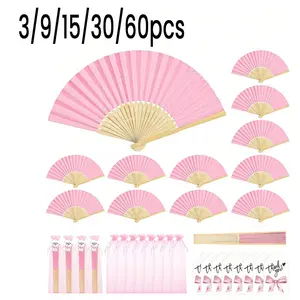 Elegant Fan Set for Weddings, Bamboo Folding Fans with Thank You Cards and Gift Bags, Perfect for Bridesmaids and Party Decorations, Hand Fan