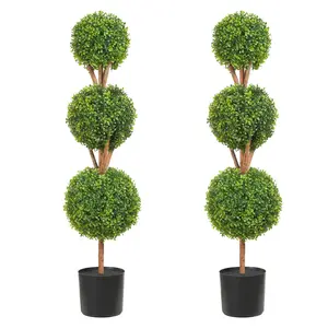 【Summervibes】VEVOR Artificial Topiaries Boxwood Trees,  , 48 inch Tall (2 Pieces), 3 Ball-Shape Faux Topiaries Plant with Planters, Green Feaux Plant w/ Replaceable Leaves & Port for Decorative Indoor/Outdoor/Garden Fruit Traditional