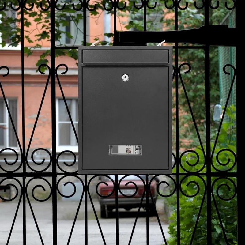 Mailboxes for Outside, Wall Mount Locking Mailbox, Security Mailbox with Lock Key and Three Sets 0-9 Mail Box Numbers, Large Capacity Steel Cover Metal Postbox for Outdoor, 13.8X 10.8X 3.25 Inch Black terrarium garden heavy duty premium zipper door groud