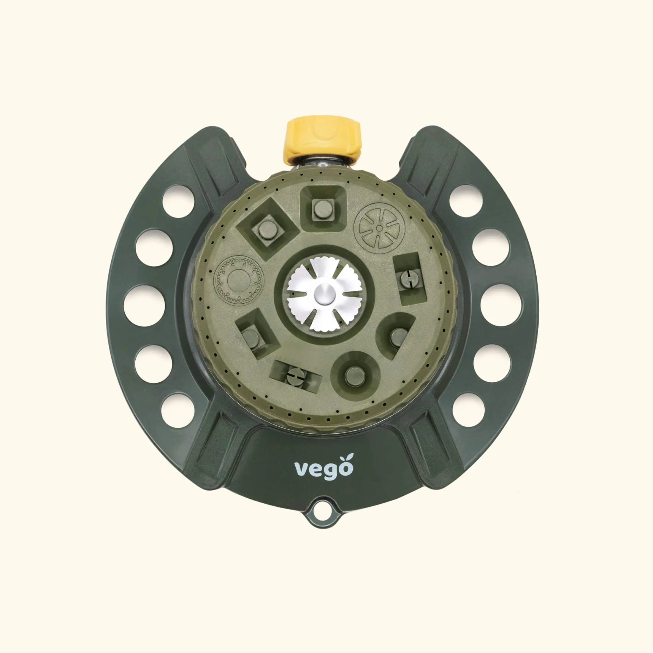 Vego Turret Pattern Sprinkler, 9-Pattern, Heavy-Duty Metal Base, Up to 1115 sq. ft Coverage