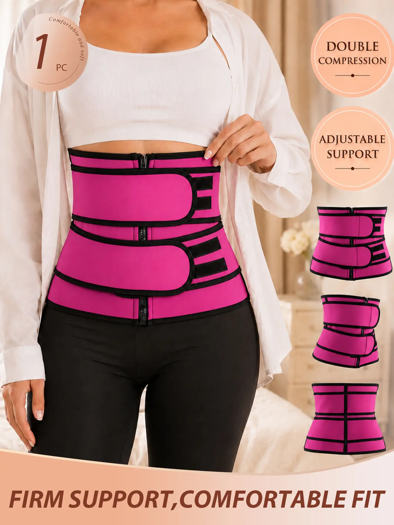 QUASTI Women's Adjustable Zip & Hook‑Loop Closure Waist Trainer, Tummy Control Breathable Body Shaper, Comfort Waist Trainer For Everyday & Postpartum, Sports Yoga Daily Wear S-XXL