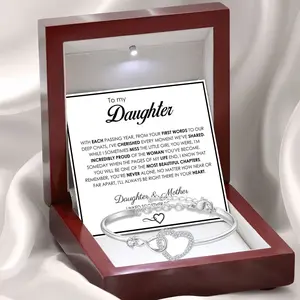 To My Daughter Forever Connected Bracelet Infinity Heart Cubic Zirconia Adjustable Inspirational Gift Jewelry from Mom Dad