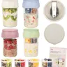 Soligt Overnight Oats Containers with Lids, Folding Spoons, and Divided Compartments for Fruit & Nuts, Small Glass 16oz Mason Jars for Oatmeal Yogurt Parfait Kitchen Utensils 2026 Canister Storage Portable Reusable Airtight Tin