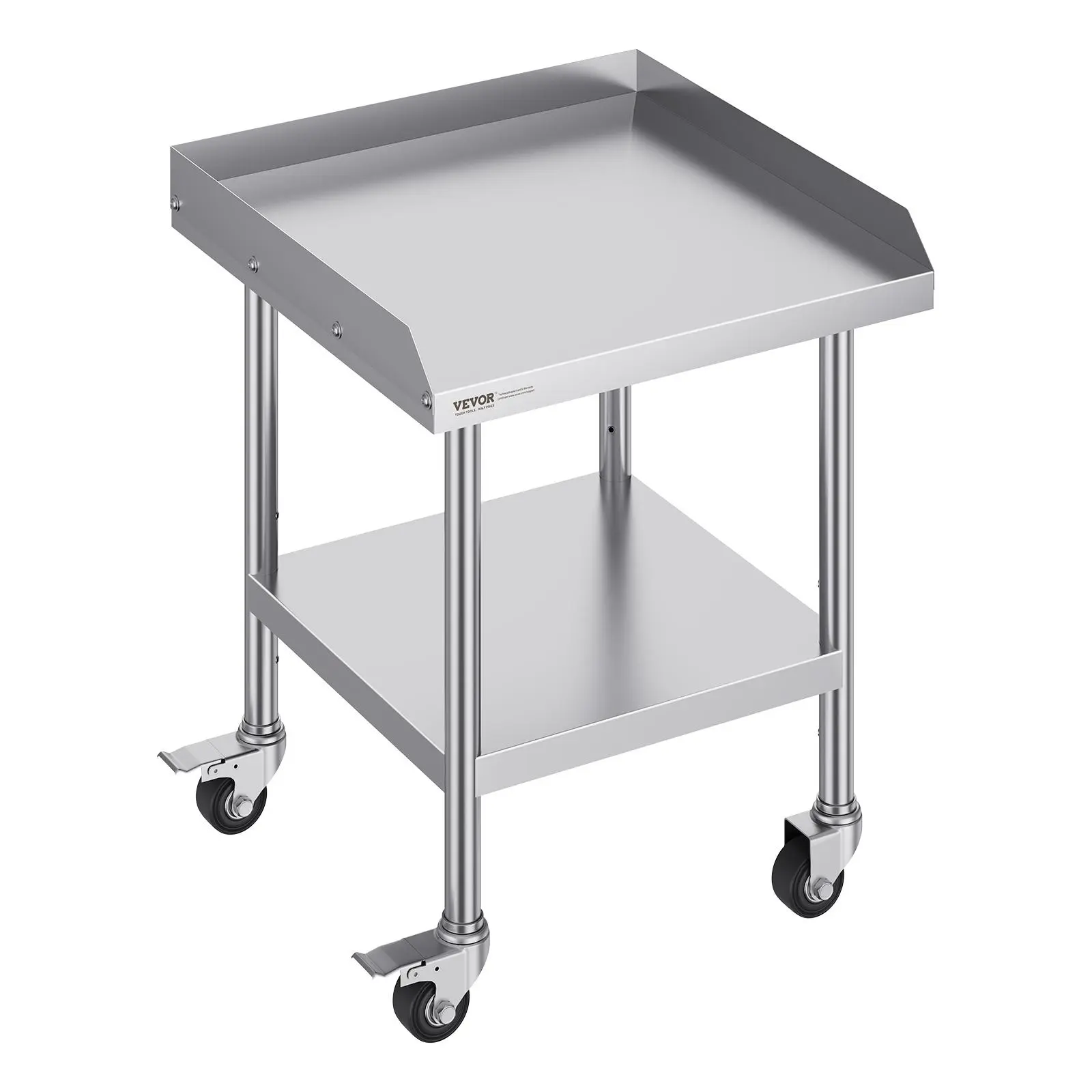 【DealsForYouDays】VEVOR Stainless Steel Heavy Duty Square Top Work Table (24x24x30in) - Commercial Food Prep Cart with 4 Smooth Wheels, 3-Sided Backsplash, Adjustable Height Tray, Freestanding Rack for Home Supplies (Chopping Vegetables, Kneading Dough), 3