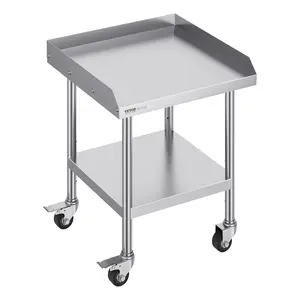 【Summervibes】VEVOR Stainless Steel Work Table, 24 x 24 x 30 Inch Commercial Food Prep Worktable with 4 Wheels, Casters, 3-Sided Backsplash Heavy Duty Prep Worktable, Metal Work Table for Restaurant Home Hotel