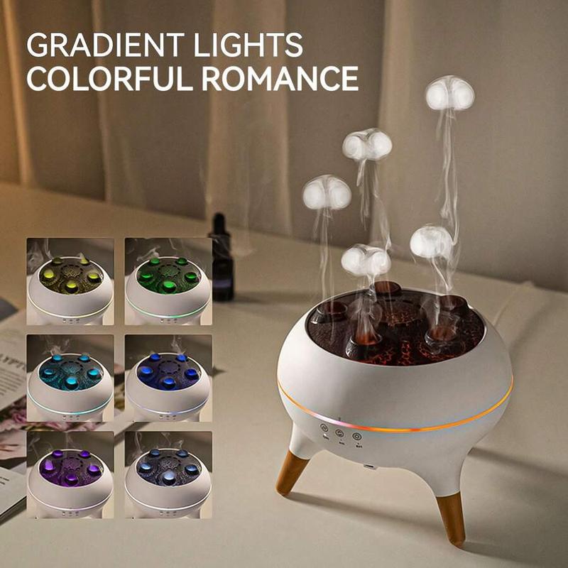 JELLOO Jellyfish Mist Aromatherapy Humidifier With 7 Colors LED Lights, 2 Modes Fire Mist Waterless Auto Shut Off Aromatherapy Diffuser, Voice Activated Sound Pickup Mist, For Bedroom, Office, Yoga Room