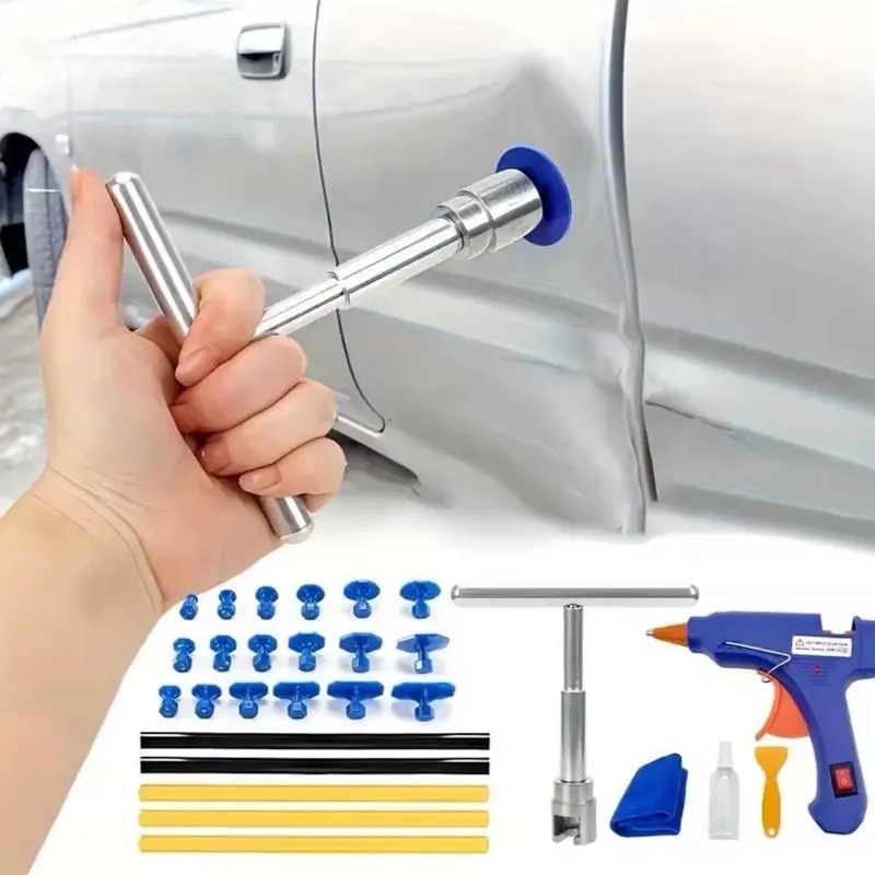 18-Dent PDR Car Body Repair Set, Automotive Repair Tools with T-Handle Puller for Steady Grip, Pumping Function, GM-Compatible Parts, Multi-Panel Fit for Car Bodies & Doors, 18‑Dent Repair Set