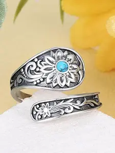 Turquoise Decorated Cuff Ring, Fashion Engraved Ring for Party, Daily Clothing Decor, Trendy All-match & Exquisite Jewelry for Birthday Gift